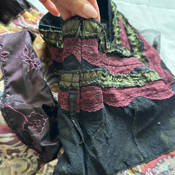 Des Fillas A LA Vanille Paris Boho Patchwork Multicolor Paisley Lace Skirt- M/L - Picture 3 of 8